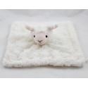 Doudou plat mouton HAN carré agneau blanc poils longs 28 cm