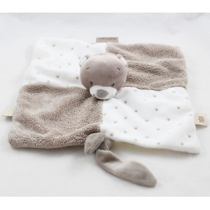 Doudou plat Tom ours NATTOU Max, Noa & Tom beige blanc 27 cm