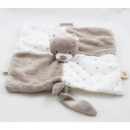 Doudou plat Tom ours NATTOU Max, Noa & Tom beige blanc 27 cm