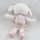Doudou mouton H&M blanc tutu rose noeud rose satin sur la tête 22 cm