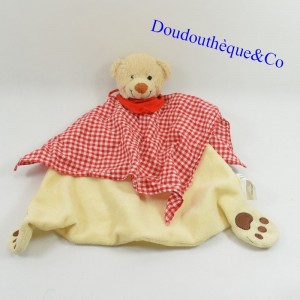 Doudou bear the French Red Cross beige vichy red white 31 cm