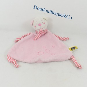 Doudou Flachbär CAUSE pink gestreiftes Schalmuster Herzen 20 cm