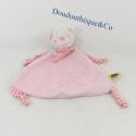 Doudou flat bear CAUSE pink striped scarf pattern hearts 20 cm