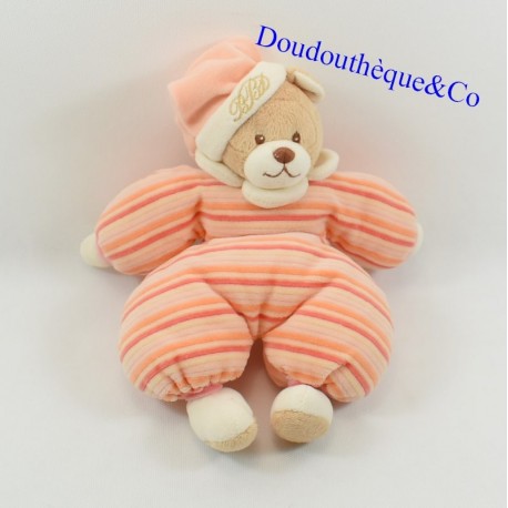 Peluche ours BUKOWSKI semi plat orange bonnet 27 cm