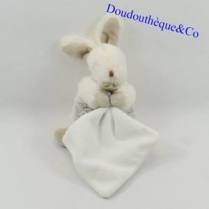 Doudou mouchoir lapin BABY NAT' Les Flocons blanc marron chiné BN749 18 cm