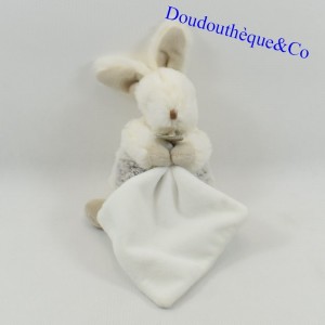Doudou pañuelo conejo BABY NAT' Los Copos blanco marrón moteado BN749 18 cm