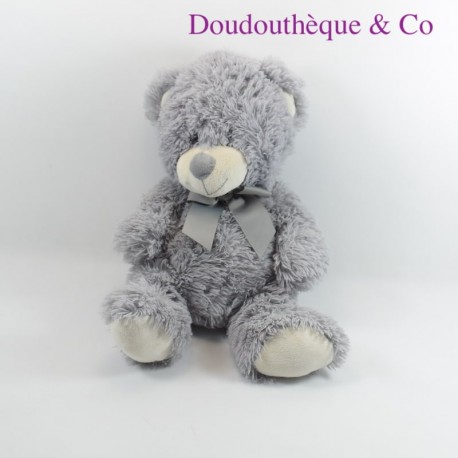 Peluche ours MAX & SAX gris noeud satin 40 cm