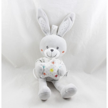 Conejo de peluche musical PALABRAS INFANTILES estrellas gris blanco 29 cm