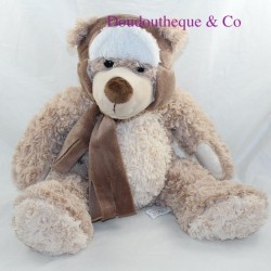 Teddy bear TRCE beige chapka scarf brown seated 30 cm