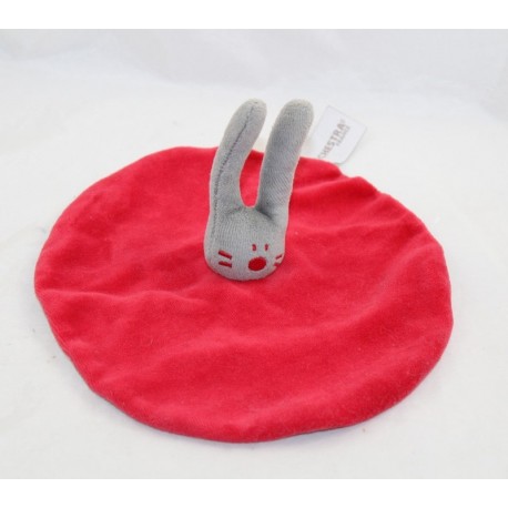 Doudou conejo plano ORQUESTA redondo rojo rayado blanco gris 20 cm