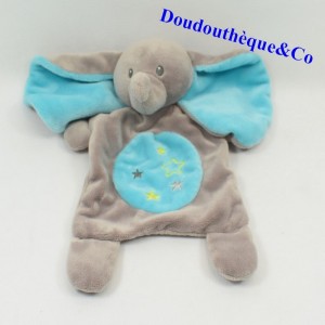 Doudou flacher Elefant NICOTOY Sterne graublau 24 cm