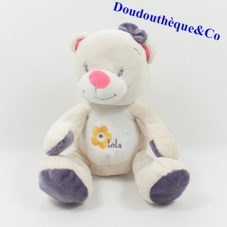 Doudou ours ARTHUR ET LOLA BEBISOL gris rose 18 cm