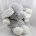 Peluche éléphant AJENA vintage gris blanc ancien 26 cm