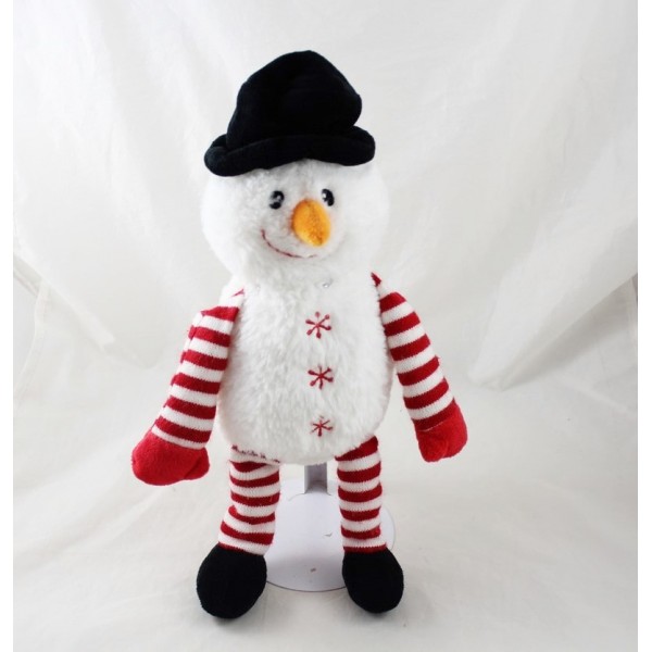 Peluche bonhomme de neige chapeau haut de forme bras jambes rayés r