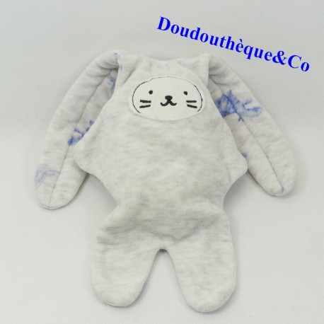 Doudou doppelseitiges Kaninchen CATIMINI graues Nilpferd blau 35 cm Doudou doppelseitiges Kaninchen CATIMINI graues Nilpferd blau 35 cm
