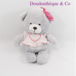 Teddy bear ORCHESTRA heart gray and pink knot 27 cm
