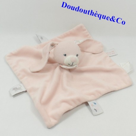 Doudou flat rabbit BOUT'CHOU Play pink cat and mouse Monoprix 26 cm
