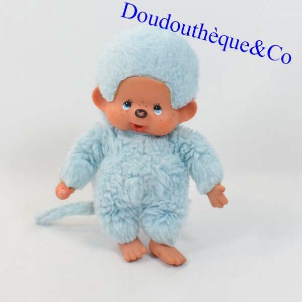 Peluche singe KIKI LE VRAI AJENA bleu turquoise vert menthe yeux bl