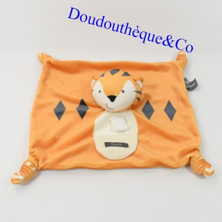 Doudou plat tigre ORCHESTRA marron rayé ou poche 25 cm