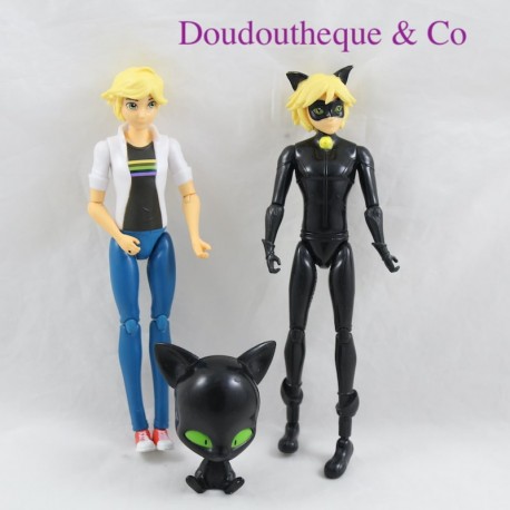 Lot de 3 figurines BANDAI Miraculous Adrien, Chat Noir et Plagg - S