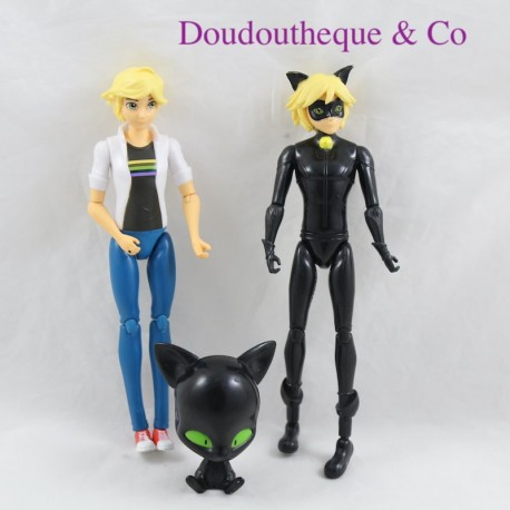 Lot de 3 figurines Miraculous Adrien, Chat Noir et Plagg