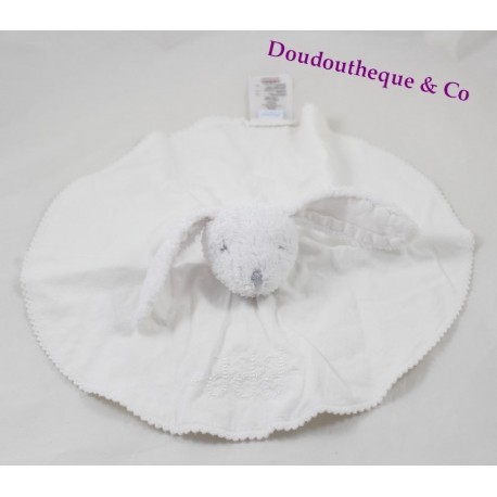 Doudou conejo plano JACADI encaje blanco redondo JJJ 30 cm