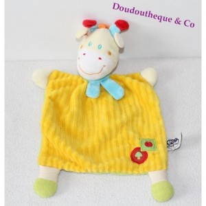 Doudou plat girafe MOTS D'ENFANTS pomme champignon jaune vert