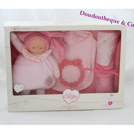 Coffret de naissance Babi Corolle lutin rose avec grelot bavoir couverture