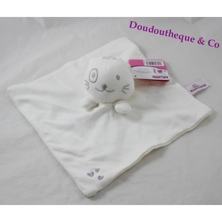 Doudou flach Kaninchen POMMETTE weißes Herz Intermarché 22 cm