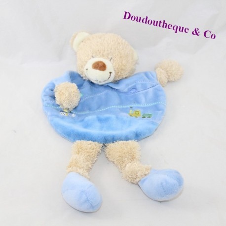 Flat cuddly toy bear TEX Crossroads long legs blue train 29 cm