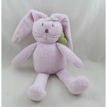 Conejo de felpa musical JACADI rosa púrpura flor verde 28 cm
