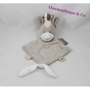 Doudou plat Noa cheval NATTOU Max, Noa & Tom beige blanc couronne 32 cm