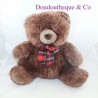 Plush bear brown red checkered knot