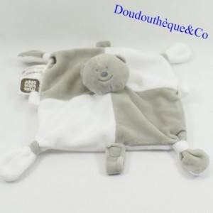 Doudou flat bear THREE KILOS SEVEN puppet taupe and white knot