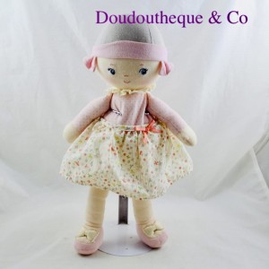 Poupée chiffon COROLLE peluche robe fleuries