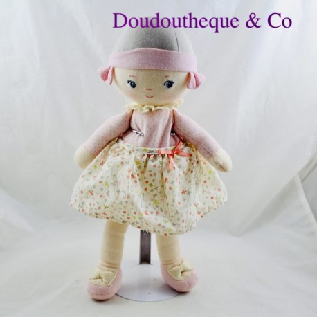 Poupée chiffon COROLLE peluche robe fleuries Poupée chiffon COROLLE peluche robe fleuries