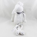 Doudou lapin BOUT'CHOU blanc écharpe grise Monoprix 30 cm
