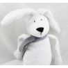 Doudou lapin BOUT'CHOU blanc écharpe grise Monoprix 30 cm