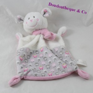 Doudou plat mouton NICOTOY rose gris agneau 22 cm