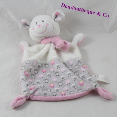 Doudou flach Schafe NICOTOY rosa grau Lamm 22 cm