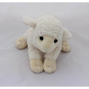 Doudou mouton NICOTOY blanc beige allongé 27 cm