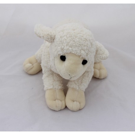 Doudou mouton NICOTOY blanc beige allongé 27 cm - SOS doudou