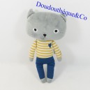 Gato de peluche MONOPRIX niño corazón azul camiseta a rayas 28 cm