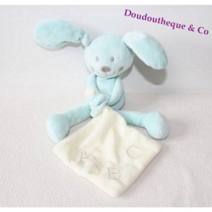 Pañuelo de pómulo blanco Doudou conejo ABC 35 cm azul