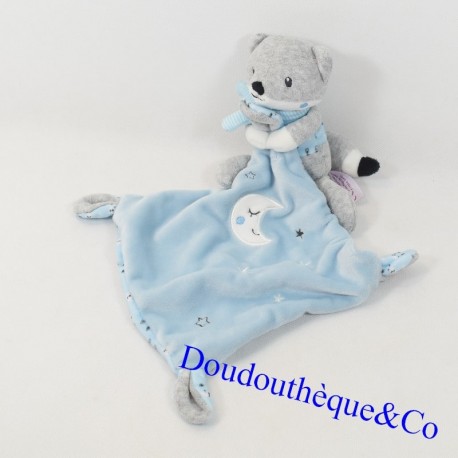 Doudou Renard POMMETTE handkerchief blue moon and stars 33 cm