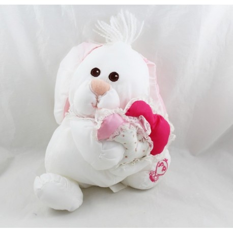 Plush rabbit FISHER PRICE Puffalump white heart pink parachute canvas 24 cm