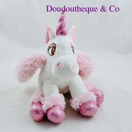 Unicornio de felpa LUSCINIA blanco rosa sentado 18 cm