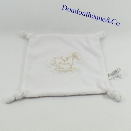 Doudou plat Cheval TEX CARREFOUR blanc et marron 20 cm