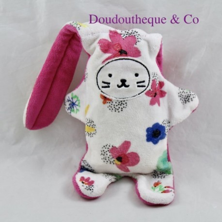 Doudou doppelseitiges Kaninchen CATIMINI rosa weiße Blüten reversibel 35 cm