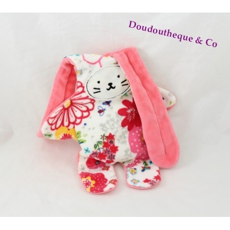 Doudou double face lapin CATIMINI rose fleurs réversible 35 cm